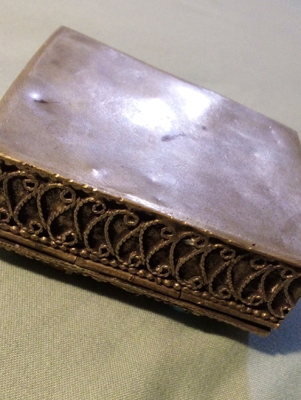 Gold-Brass Tone Multicolor Stone Jewelry Box - Picture 7 of 9